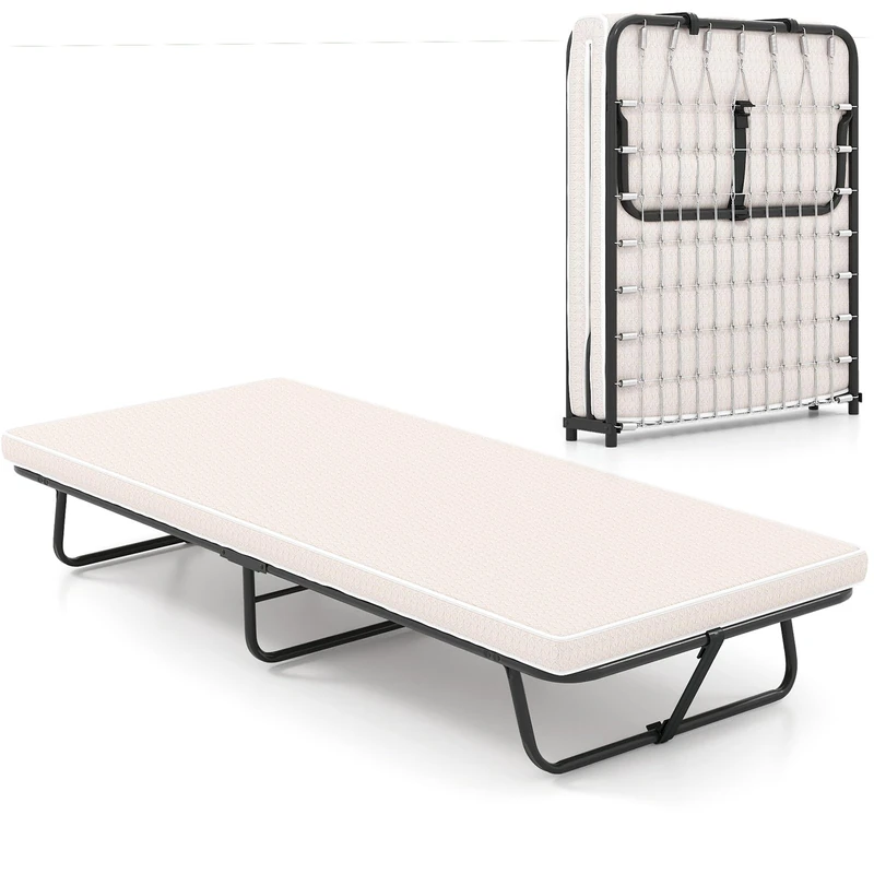 HOMFME Folding Bed with 10cm Thick Memory Foam Mattress, Portable Guest Bed, Metal Frame Single Fold up Sleeper Bed for Home Office Camping - Image 1