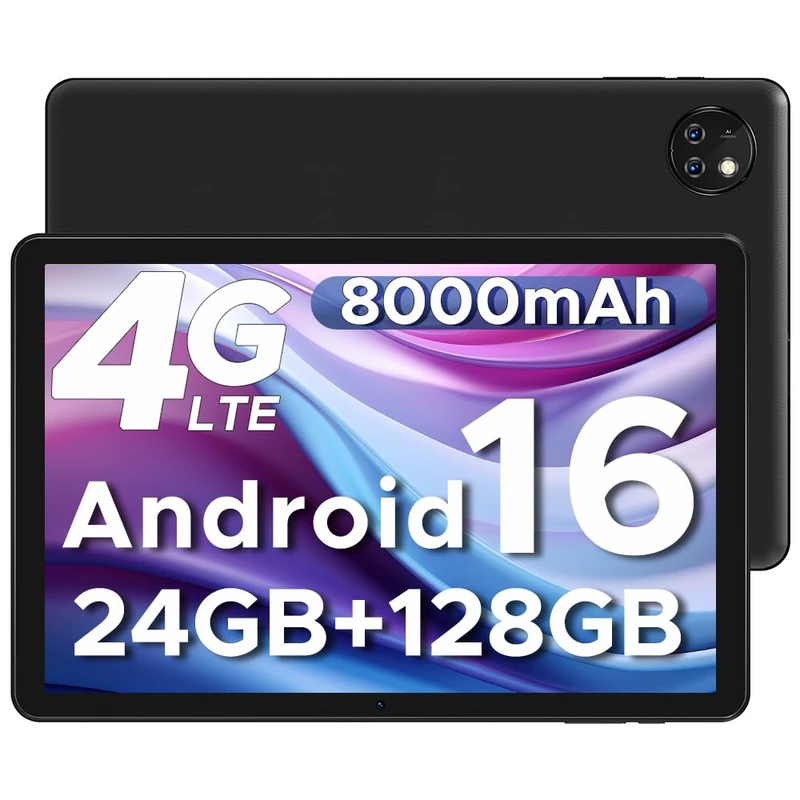 DOOGEE T10W 2026 Android 16 10" Tablet with SIM Card Slots, 8000mAh, 24GB+128GB/1TB TF, Android Tablets With High-Resolution Sound, Eye Protection, 3.5mm Headphone Jack, BT5.0/5G WiFi/OTG- Black