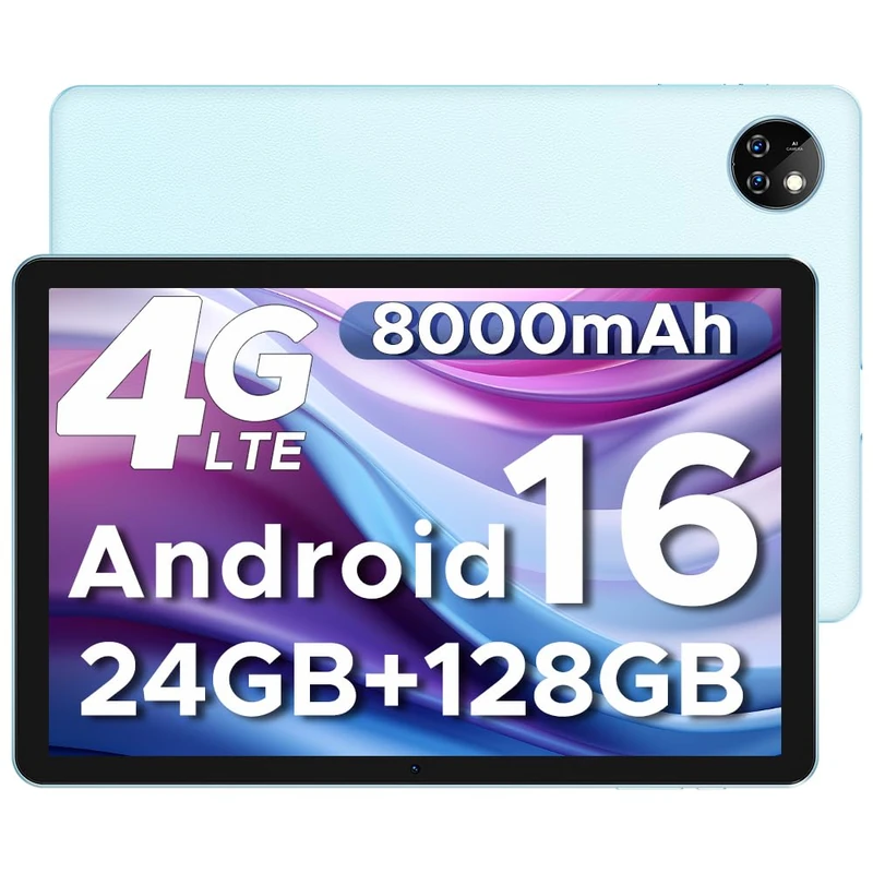 DOOGEE T10W 2026 Android 16 10" Tablet with SIM Card Slots, 8000mAh, 24GB+128GB/1TB TF, Android Tablets With High-Resolution Sound, Eye Protection, 3.5mm Headphone Jack, BT5.0/5G WiFi/OTG- Blue