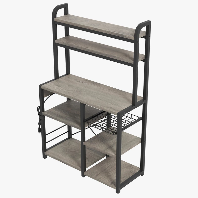 Garvee Kitchen Shelf with Electric Socket, Open Storage and Metal Basket, for Kitchen and Dining Room, 90 x 40 x 150 cm - Image 1