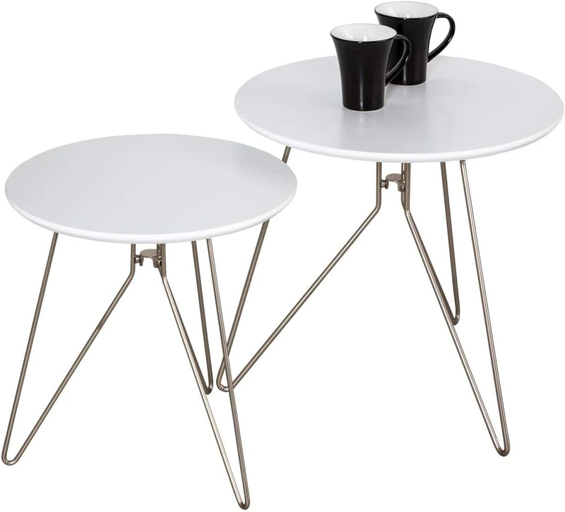 A ASPECT Alegro Set of 2 Nesting Table,Side Table,White Top/Silver Legs