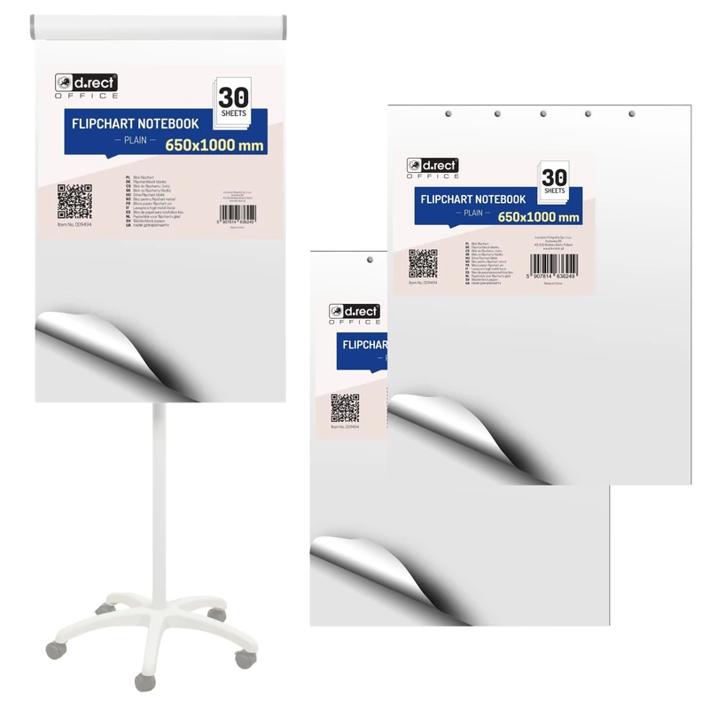 D.RECT Flipchart Paper Pad Set – 3 Pack, 90 Sheets – 650 × 1000 mm – 80 gsm Smooth Surface – No Bleed Presentation Paper