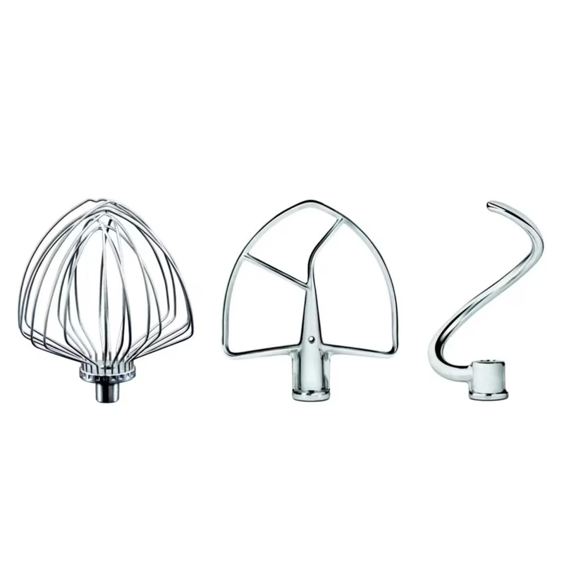 KitchenAid 5KSM7BL3PSS Stainless Steel Accessory Set (3-Piece) for Large 5.6L, 6.6L & 6.9L Bowl-Lift Stand Mixers, Includes Flat Beater, Dough Hook, and Wire Whisk, Dishwasher Safe
