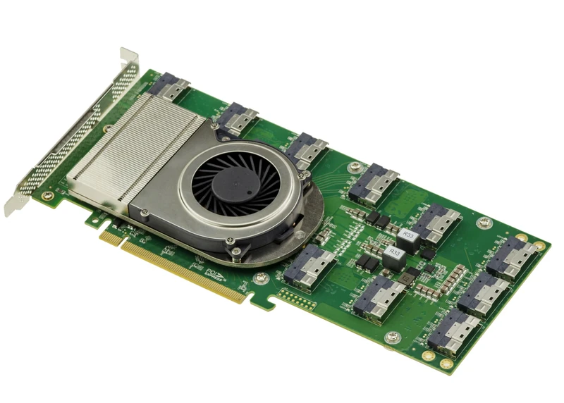 KALEA-INFORMATIQUE Switch Type PCIe 4.0 Controller Card with 10 Ports SFF-8654 8i to control up to 20 NVMe SSDs or 5 Graphics Cards, Broadcom Chipset PEX88096.