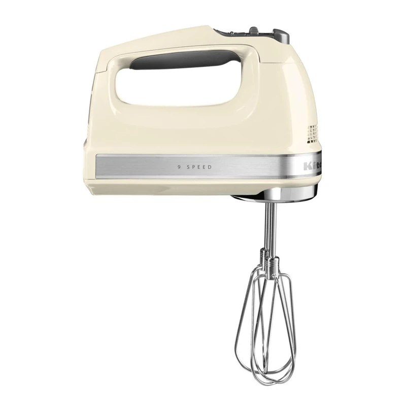KitchenAid 5KHM9212BAC 9-Speed Hand Mixer, Powerful DC Motor, with 5 Stainless Steel Accessories (Beaters, Whisk, Dough Hooks, Mixing Rod) & Storage Bag, Almond Cream
