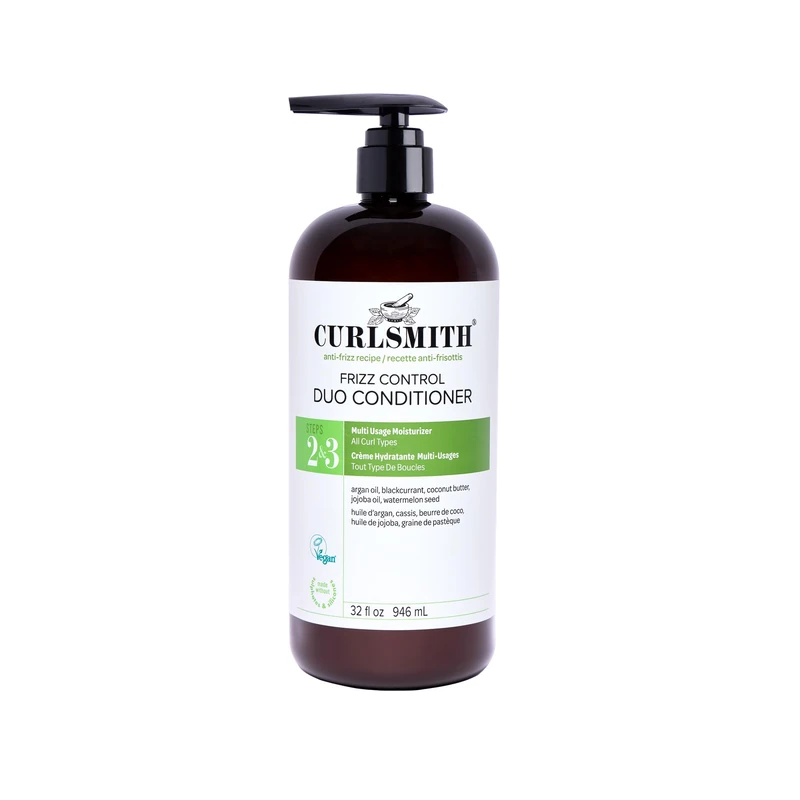Curlsmith Frizz Control Duo Conditioner - Moisturizing Anti-Frizz Condtioner and Nourishing Leave-In for Frizz Control, For All Curl Types, Vegan (32 oz)