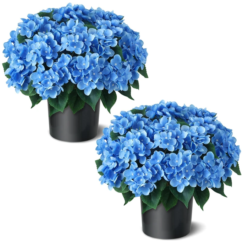 2 Sets 22"Artificial Hydrangea Flower Topiary Trees for Porch(Blue)