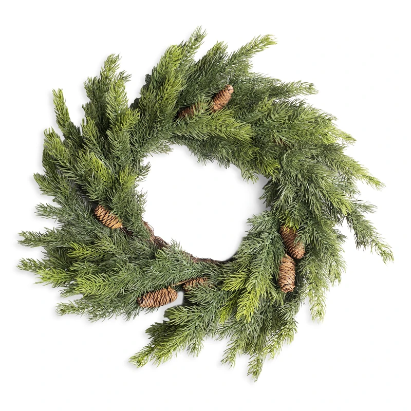 SHATCHI Fir Wreath 80cm PE Material Real Touch Artificial Christmas Wreath With Pine Cones Winter Green Front Door Holiday Decor Fire-Resistant Bendable Branches For Home Festive Display