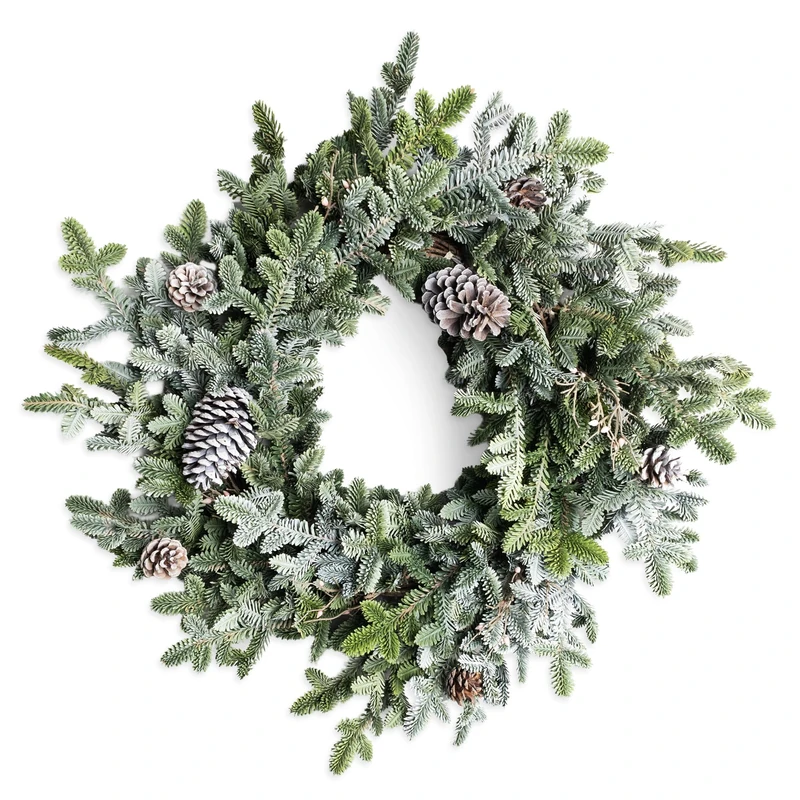 SHATCHI Cypress Pine Wreath 60cm PE Material Real-Touch Wreath with Pine Cones Fire-Resistant Bendable Wire Greenery Door Decor for Winter Seasonal Display Front Door Festive Accent