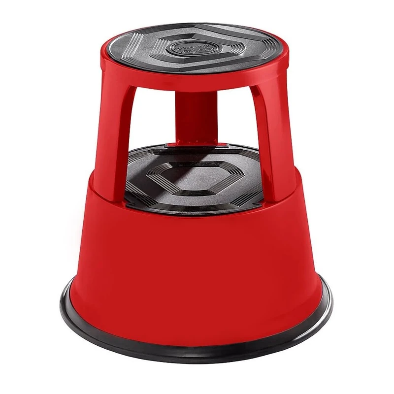 Red Metal Round Rolling Kick Step Stool with Castor Wheels and 150kg Load Capacity