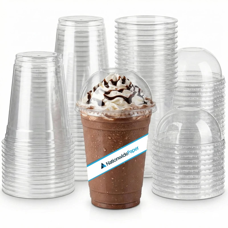Nationwide Paper 500pcs 20oz Premium Smoothie Cups with Dome Lids, for Milkshake Juice Sweets & Thick Shakes Ice Cream Cups for Bar & Restaurants (590ml)