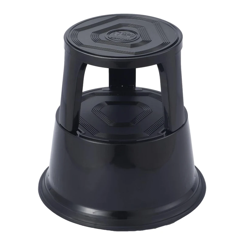 Black Metal Round Rolling Kick Step Stool with Castor Wheels and 150kg Load Capacity