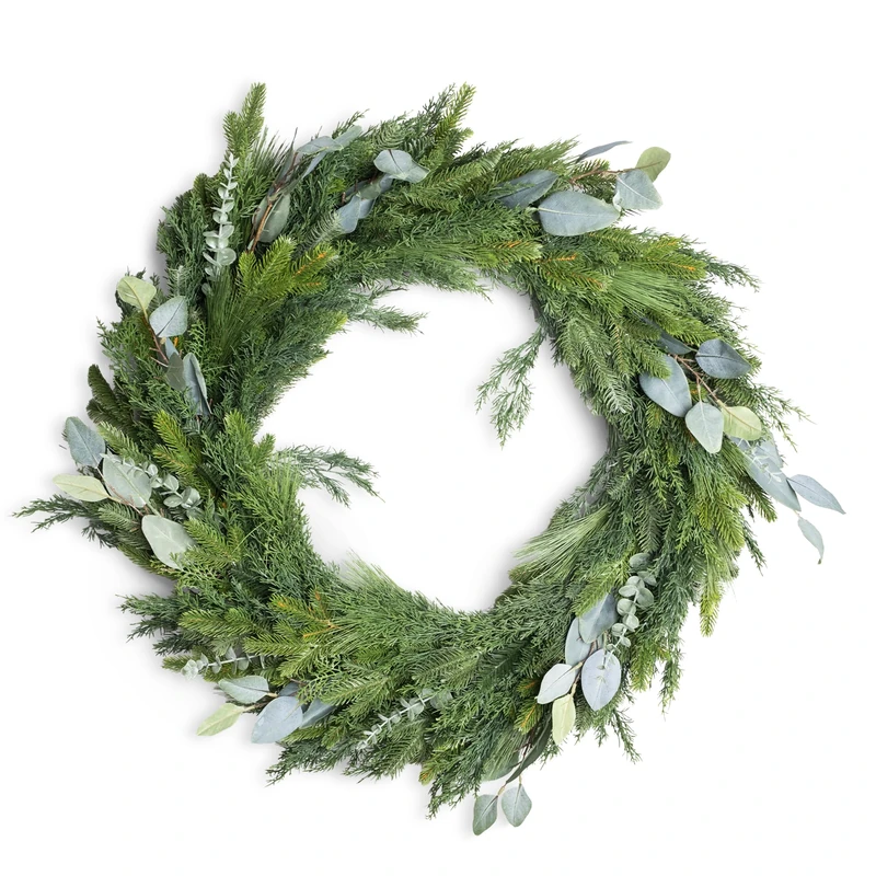 SHATCHI Wreath PE Material Artificial Green 100cm Christmas Real Touch Needles Fire-Resistant Pine Decor Wreath Bendable Wire Winter Door for Home Front Door Festive Decoration