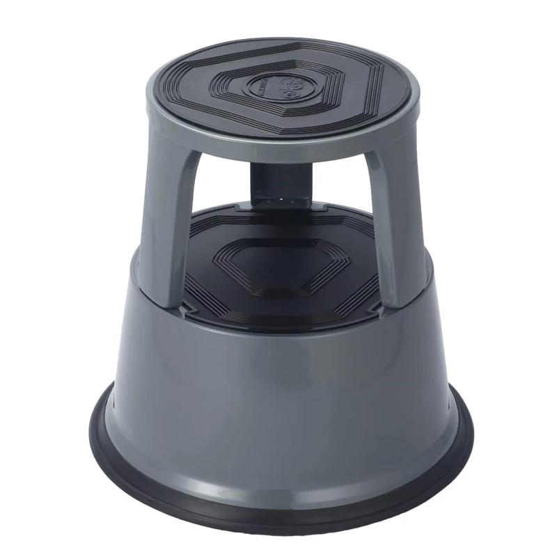 Dark Grey Metal Round Rolling Kick Step Stool with Castor Wheels and 150kg Load Capacity