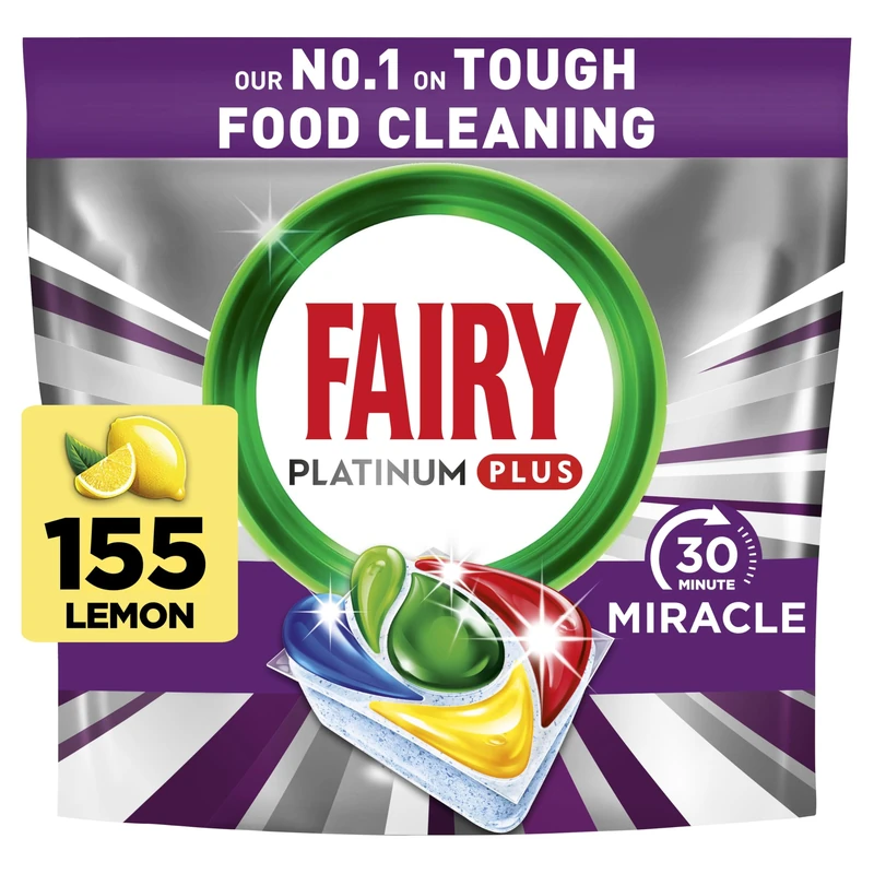 Fairy 30 Minute Miracle Platinum Plus Dishwasher Tablets, 5x 31 Capsules, Fairy N.1 In Tough Food Cleaning, Dishwasher Cleaner