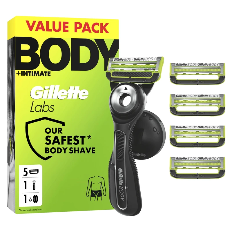 GilletteLabs Body + Intimate Razor with Magnetic Shower Hanger, Anti-ingrown Bar, Anti-irritation Bar, 1 Ergonomic Razor Handle with Easy Reach Shower Grip, 1 Cartridges