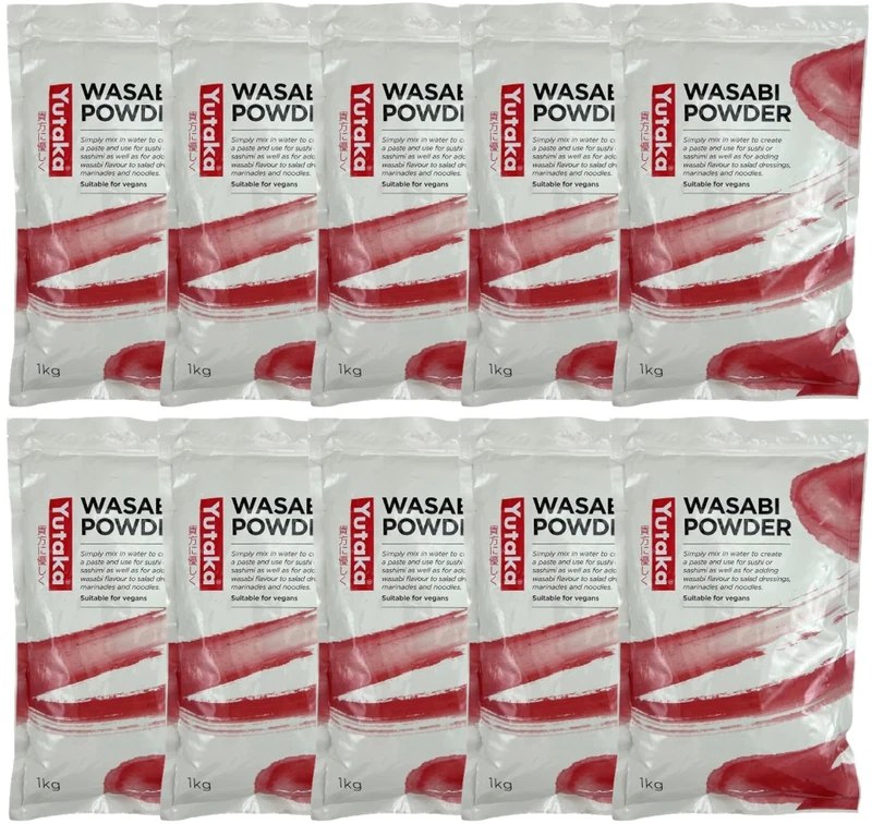 Yutaka Wasabi Powder 1kg (Pack of 10) | Authentic Japanese Horseradish Spice | Fresh, Pungent Flavour for Sushi, Sauces & Marinades | Vegan-Friendly | Bulk Size for Restaurants & Catering