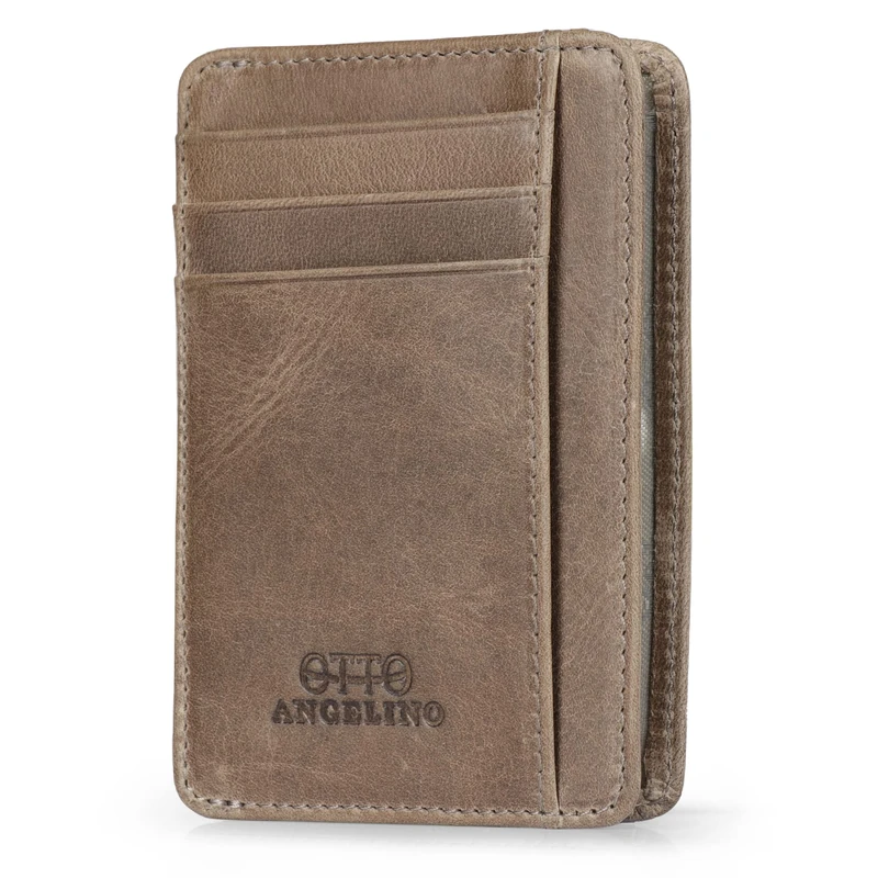 Otto Angelino Slim Genuine Leather Card Holder Wallet for Men - Multiple Slots for Credit Cards, Debit Cards, Bank and Business Cards, RFID Blocking (Mink)