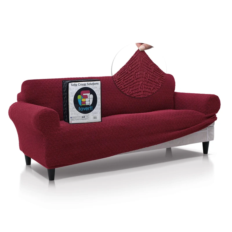 FAVERTI® Premium 3 Seater Sofa Cover – Super Elastic Fabric Cover for Sofas from 180 to 230 cm | BOCAIRENT Model | Garnet | Super Adjustable Sofa Cover | Elegant Cotton Feel Sofa Protector - Image 1
