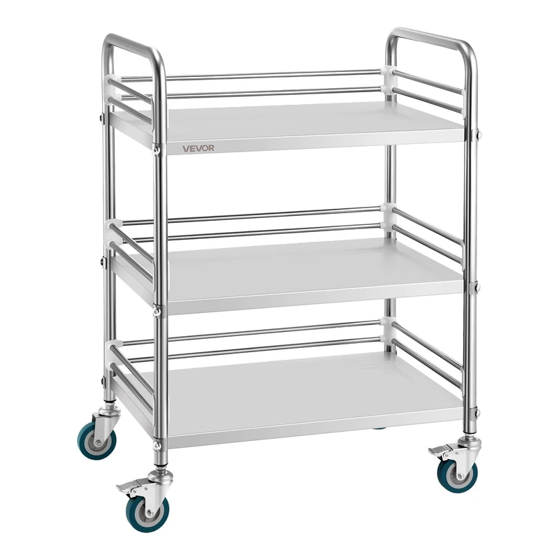 VEVOR Stainless Steel Cart, 3-Tier Rolling Lab Utility Cart with Lockable