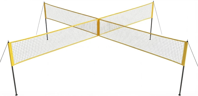4 Square Volleyball Net for Backyard, 14 FT Wide 4-Way Volleyball Game Set with Adjustable Heights, Portable Training Net for Beach Lawn, Ideal for Family Fun Outdoor Games