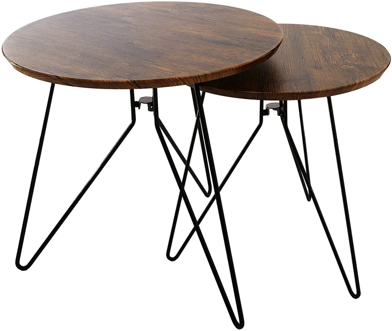 A ASPECT Alegro Set of 2 MDF Round Nesting Table/Industrial Style Table, Vintage Colour