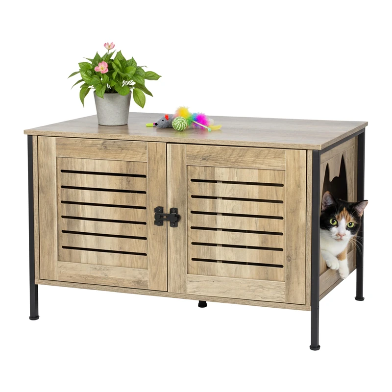 Relaxdays Cat Cabinet with Lock and Partition for Litter Tray, 50.5x80x45 cm, Brown