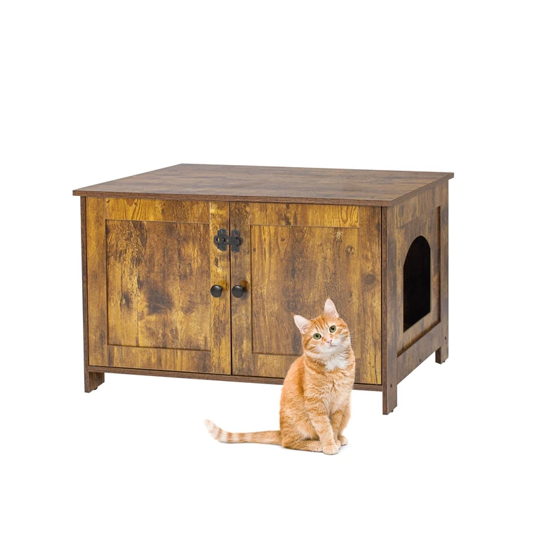 Relaxdays Cat Cabinet with Partition and Side Entrance, 46x78.5x44.5cm, Dark Brown