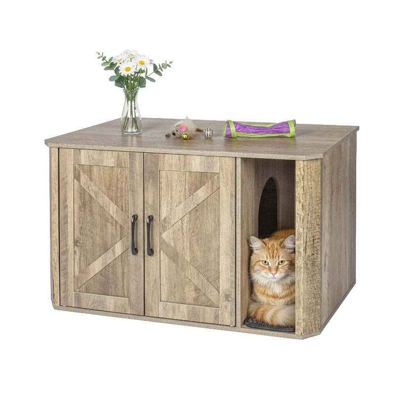 Relaxdays Cat Litter Tray Cabinet with Entrance & Mat, Conceals Tray, 50x85x49 cm, Brown