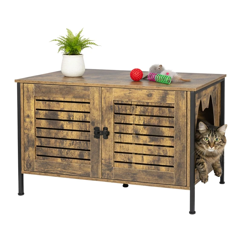 Relaxdays Cat Litter Cabinet with Lock & Divider, 50.5x80x45 cm, Dark Brown