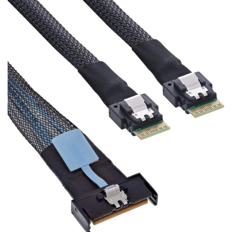 Inline MCIO Cable, MCIO x8 Male to 2X SFF-8654 4i, PCIe Gen5 NVMe SAS High-Speed Twinax Data Cable, 0.5m, 27663A