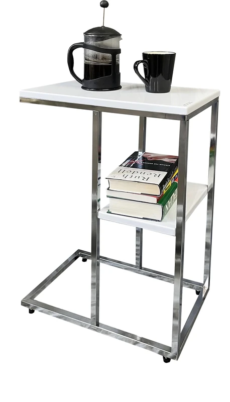 A ASPECT Bellini C Shaped Sofa Table/Side Table With Shelf, White