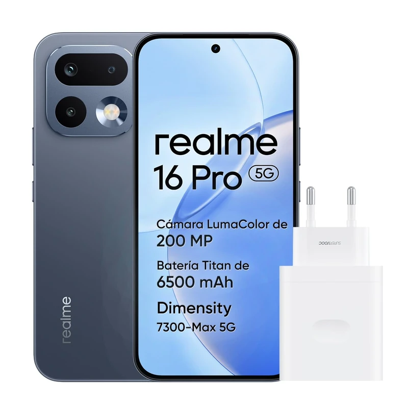 realme 16 Pro 5G Smartphone, 8GB+256GB, 144Hz AMOLED Display 6.78", Battery 6500mAh, Camera 200MP OIS, IP69K, 45W Fast Charge, Dual SIM, Next AI，Grey (With Adapter)
