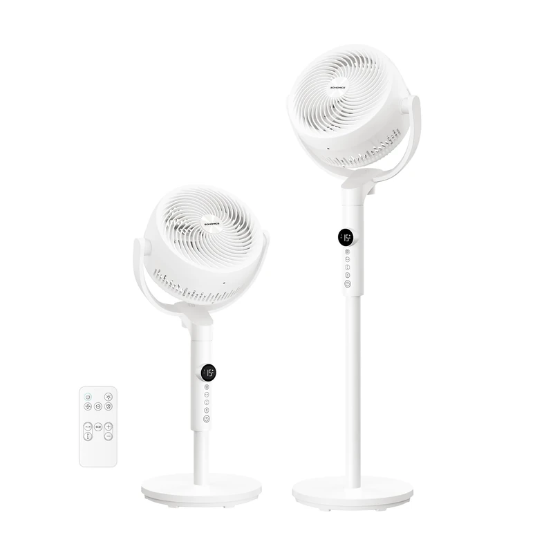 SONGMICS Standing Fan for Bedroom, 20 dB Quiet Pedestal Fan with Remote, Cooling Air Circulator, 120°+135° Oscillating, 15 Speeds, 15 h Timer, 3 Modes, Adjustable Height, Cloud White XFC002W1UK