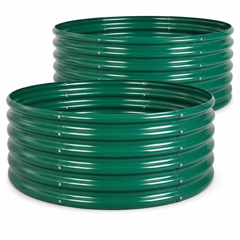 2Pcs 3X3X1.5 Ft Round Galvanized Raised Garden Bed Kit, Green Outdoor Planter Garden Bed, Metal Raised Box for Fruits, Vegetables and Herb, Fire Pit Rings