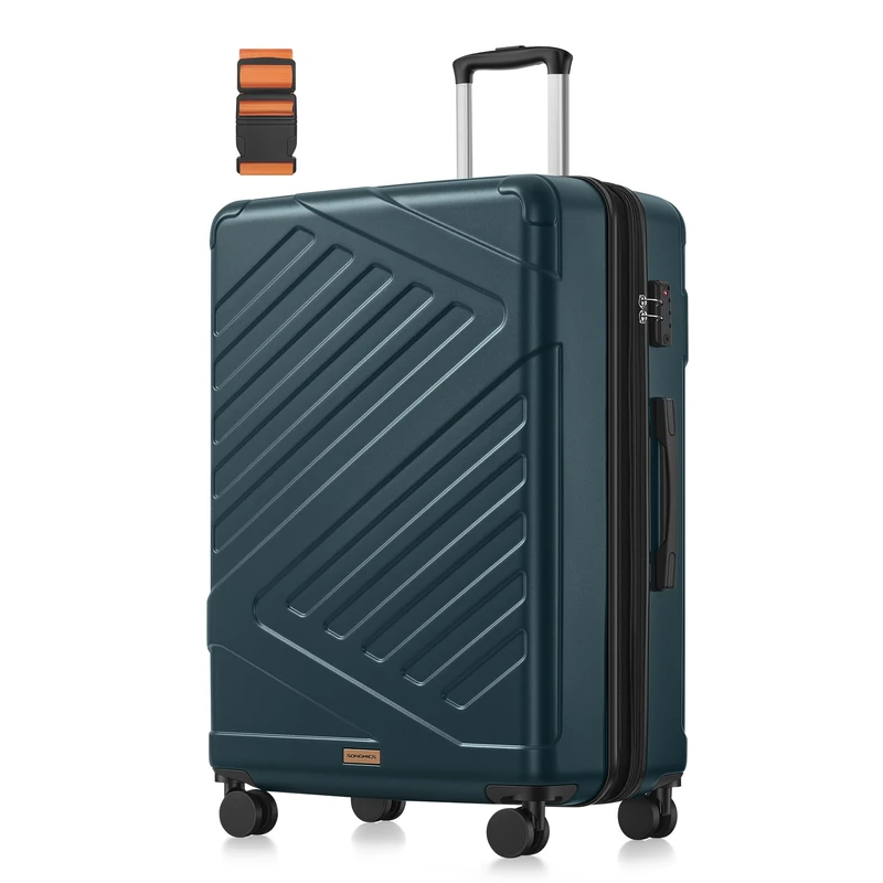 SONGMICS 28 Inch Hard Shell Suitcase, ABS Luggage Trolley with TSA Lock, 4 Double Spinner Wheels, Travel Case with Strap, Large Suitcase 75 cm, Expandable, Slate Teal RLP003C101