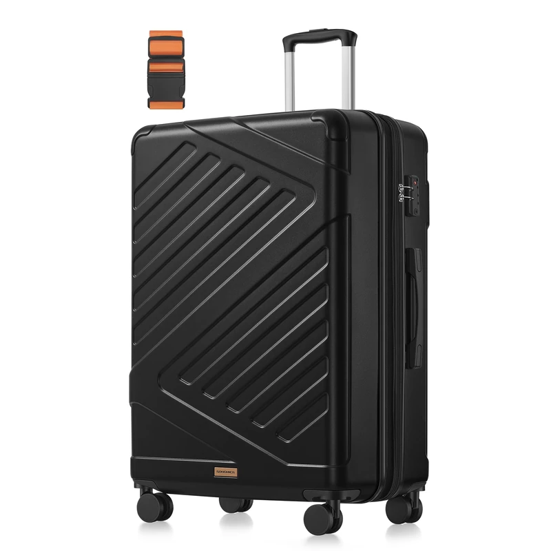 SONGMICS Hard Shell Suitcase, ABS Luggage Trolley with TSA Lock, 4 Double Spinner Wheels, Travel Case with Strap, Large Suitcase 75 cm, Expandable, Ink Black RLP003B101 - Image 1