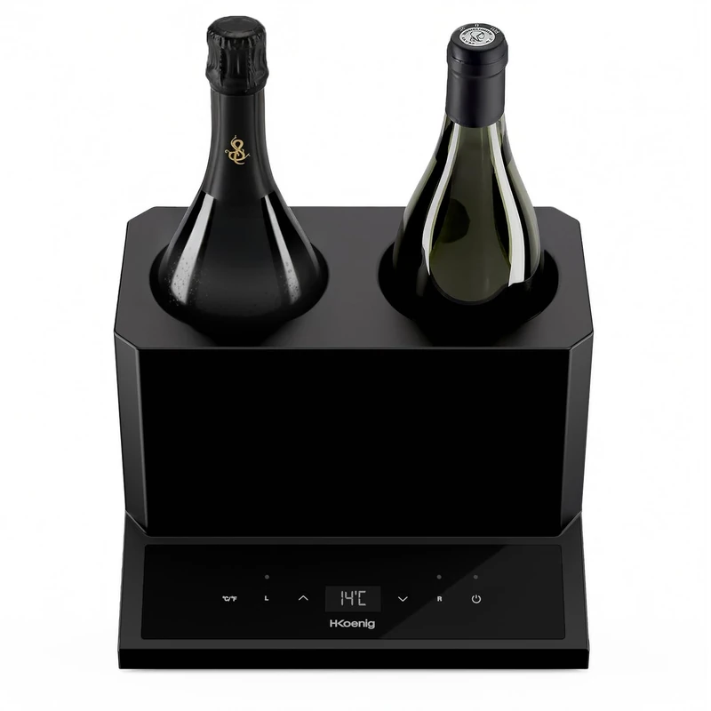H.Koenig Wine Cooler LVX28 2 Bottles White Wine Red Wine Rose Champagne Up to 9cm Diameter Adjustable Temperature from 5°C to 18°C Digital Control Thermoelectric System 87W - Image 1