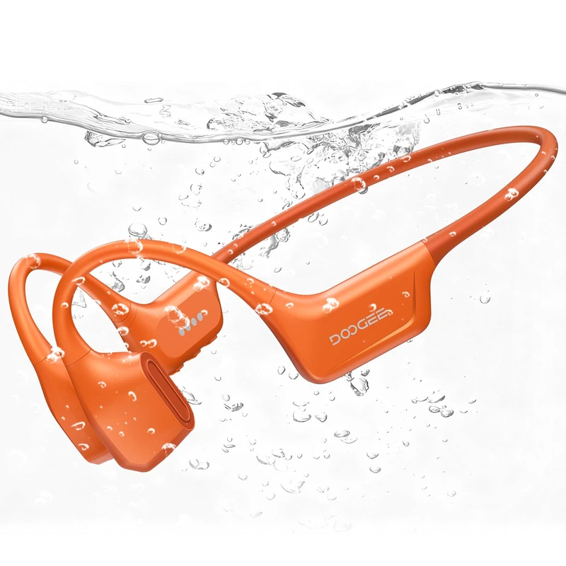 DOOGEE Bone Conduction Headphones IP68 Waterproof Swimming Headphones, 10H Battery Bluetooth 5.4 Life Sports Running, 64 GB Storage, MP3 Dual Mode Cycling, Underwater Swimming, Fitness