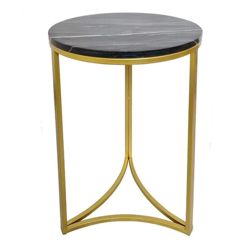 A ASPECT Gabriella Accent Side Table, Genuine Black Marble Table
