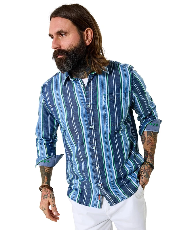 Joe Browns Men's Classic Pinstripe Cotton Shirt, Regular, Blue, UK XXL - Image 1