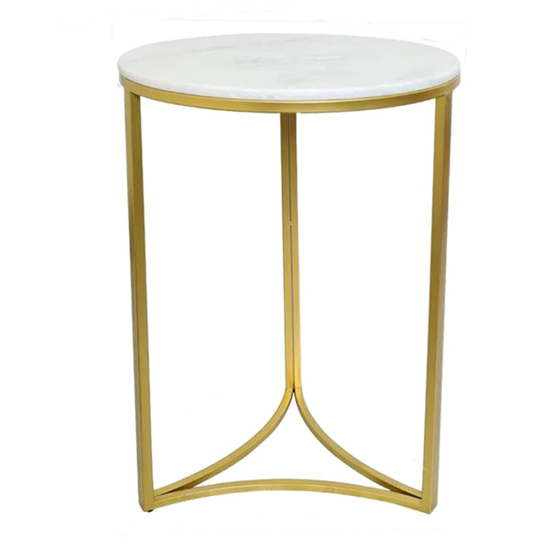 A ASPECT Gabriella Accent Side Table,Genuine Marble Top Table (White)