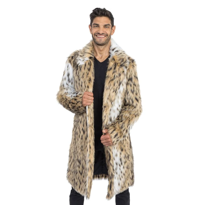 Chaks - Men's faux fur coat, long jacket with leopard print, costume accessory for carnival and party - Image 1