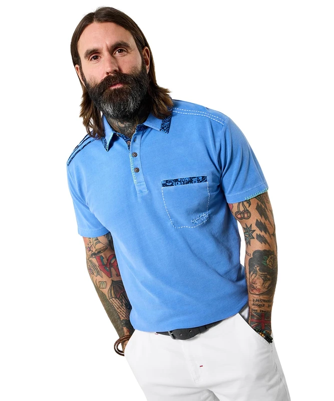 Joe Browns Men's Contrast Trim Embroidered Short Sleeve Polo, Regular, Blue, UK S