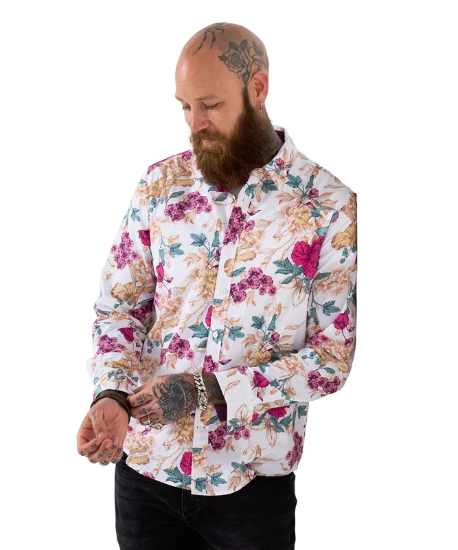 Joe Browns Men's Bold Floral Long Sleeve Shirt, Regular, White, UK S
