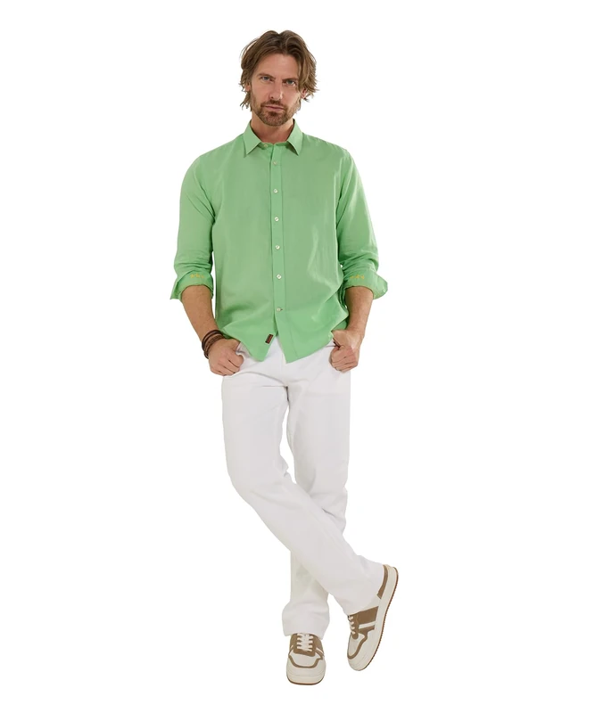 Joe Browns Men's Bold Linen Blend Long Sleeve Shirt, Regular, Green, UK XL