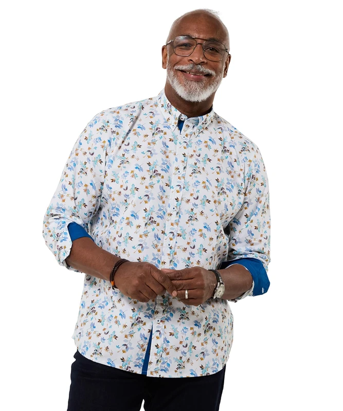 Joe Browns Men's Floral Leaf Long Sleeve Shirt, Regular, Blue, UK L