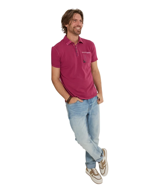 Joe Browns Mens Customised Pique Short Sleeve Polo Shirt, Berry, S UK