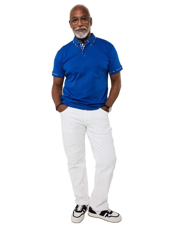 Joe Browns Mens Double Collar Short Sleeve Polo Shirt, Cobalt, S UK - Image 1