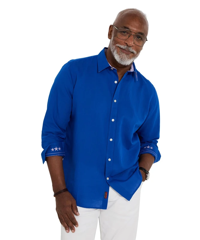 Joe Browns Men's Bold Linen Blend Long Sleeve Shirt, Regular, Blue, UK S